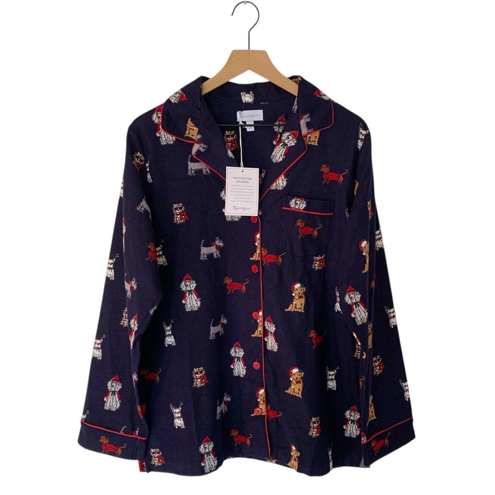Pajamagram Navy Blue Christmas Dogs Flannel Pajama Set (Girlhood Holiday Winter)